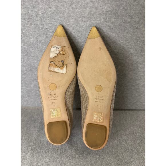 Stuart Weitzman Emilia Pointed Toe Flat Glitter Poudre New Noir 6.5M Excellent - Picture 8 of 10